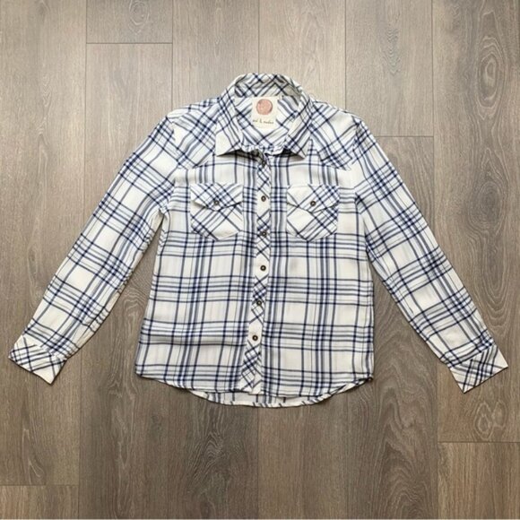 Anthropologie Ash and Ember Button Down Shirt Plaid Flannel Size XS - Picture 2 of 15